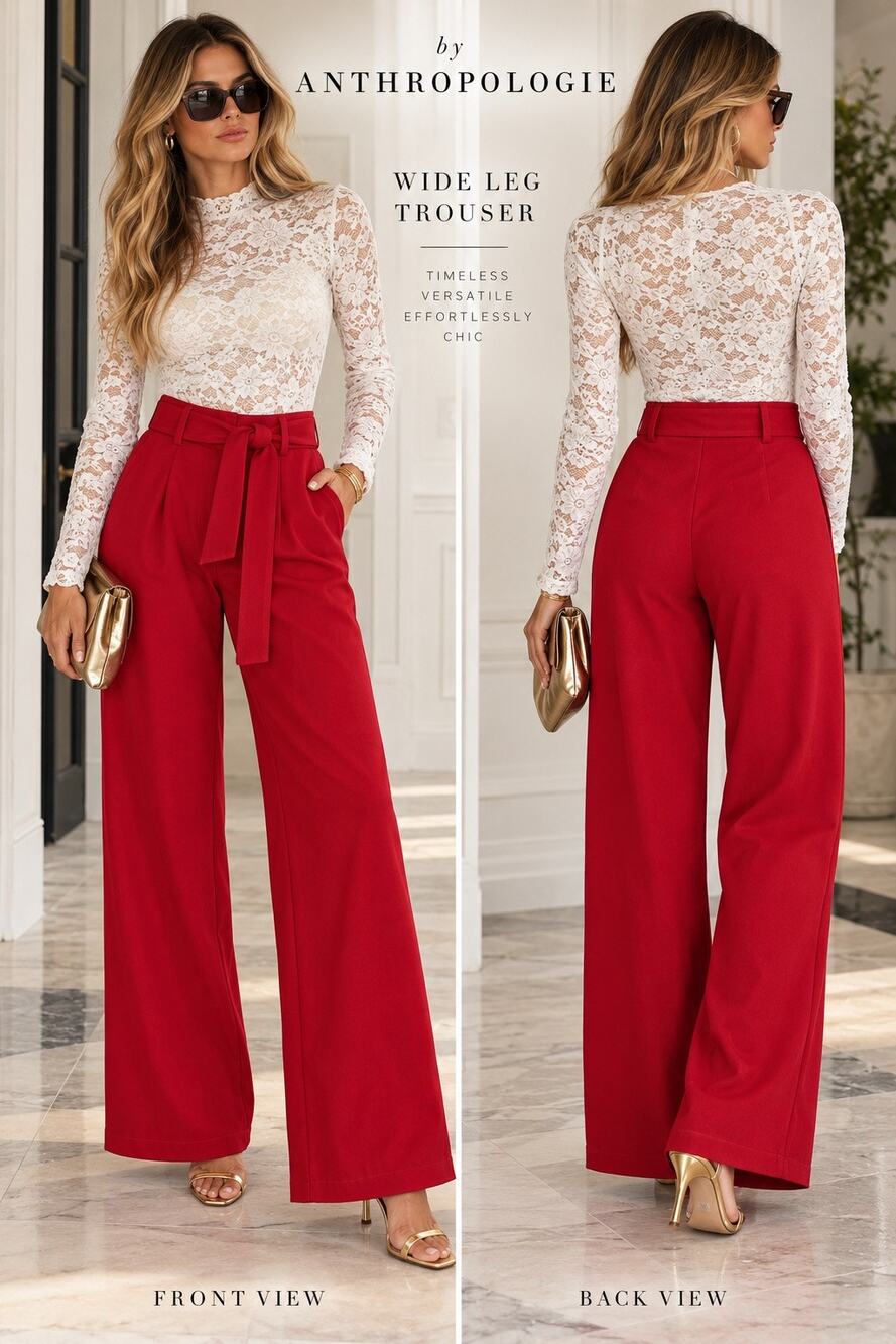 Dopamine Dressing Holiday Wide Leg High Rise Anthropologie Red Belted Trouser XS